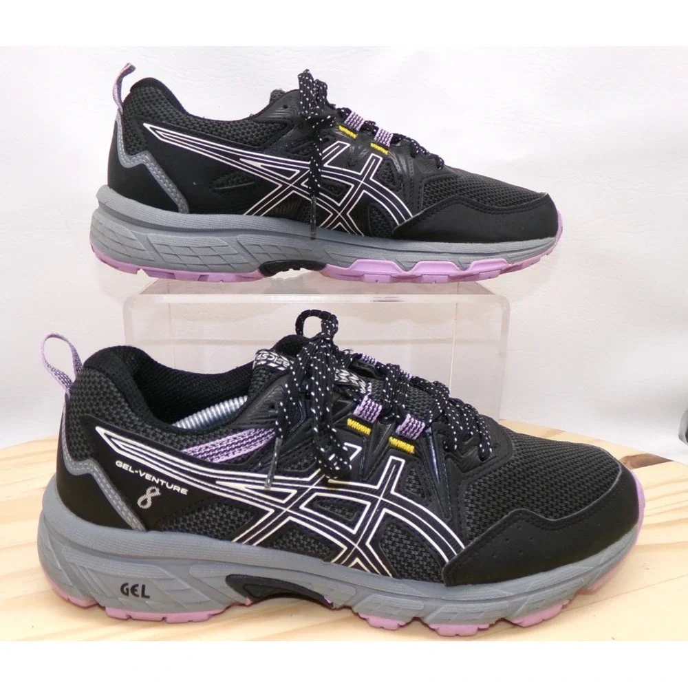 Asics Gel Venture 8 Running Shoes Womens Sz 8 Black Gray Lavender Sneakers READ